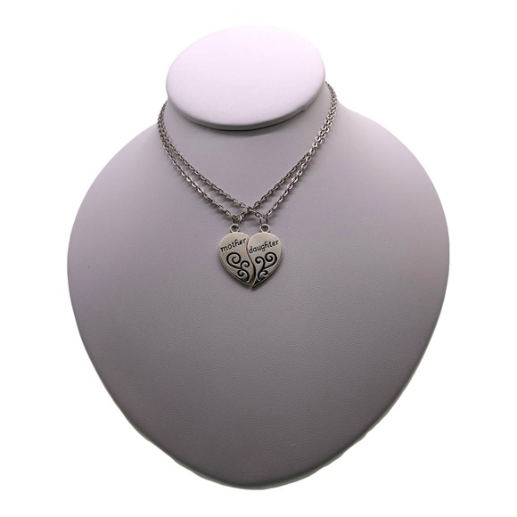 2 Piece Silver Black Mother Daughter Heart Necklaces Set Gift Box - Picture 3 of 4